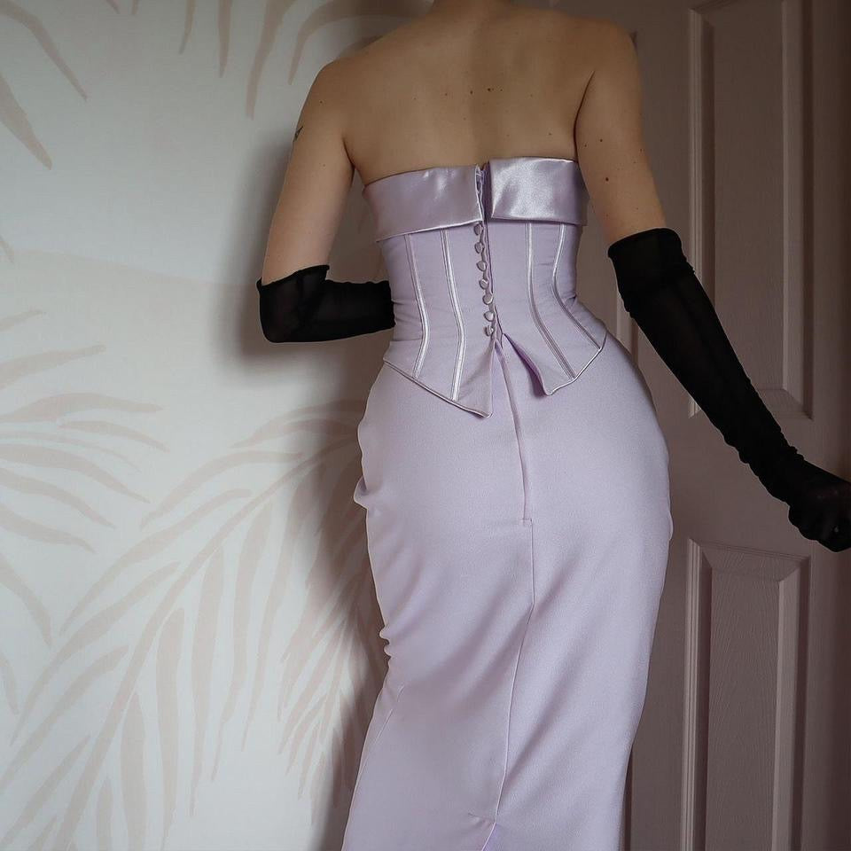Lilac strapless corset evening dress UK 10-12