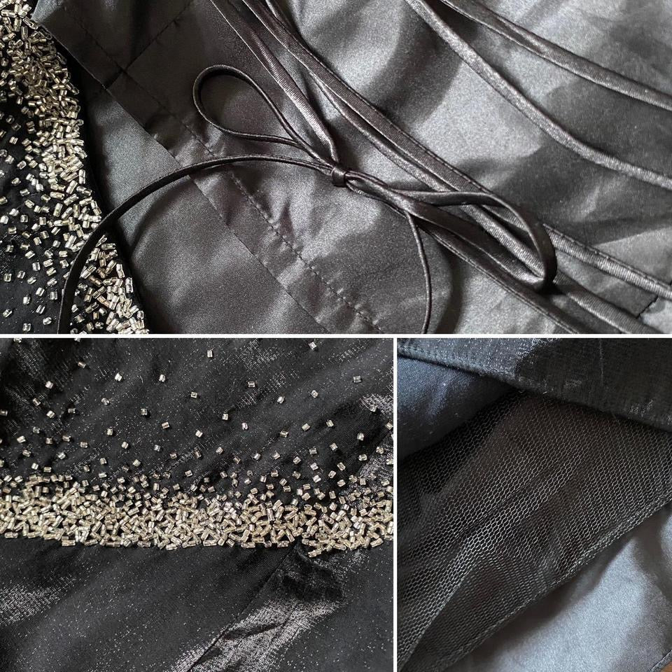 Black beaded lace back a-line prom dress uk 10