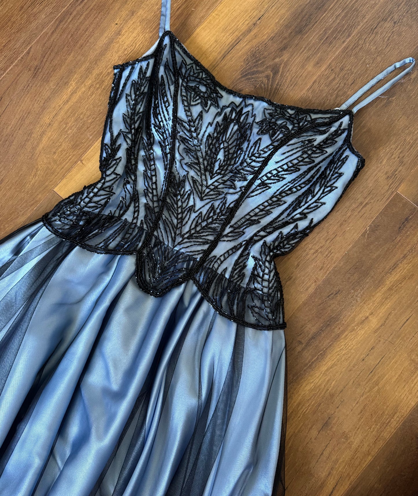 Christine Elizabeth blue & black a-line evening dress uk 10-12