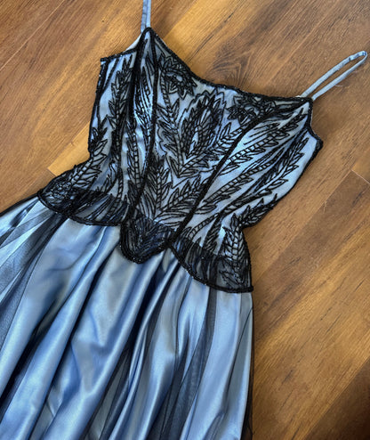Christine Elizabeth blue & black a-line evening dress uk 10-12