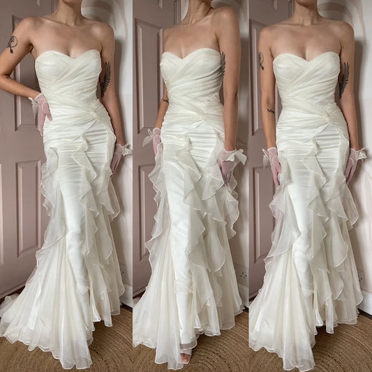 Strapless frilly wedding dress UK 8