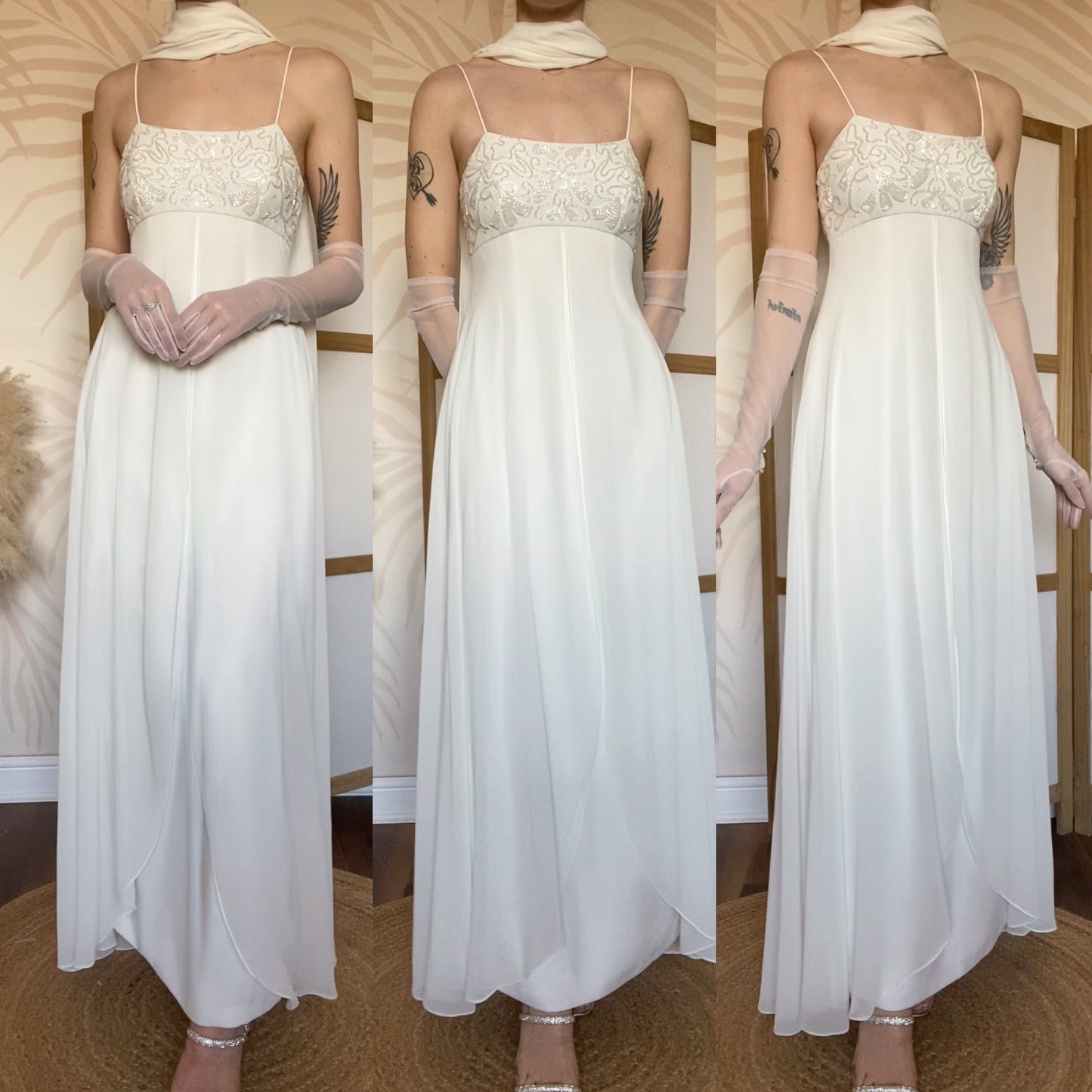 White empire waist beaded wedding dress uk 10