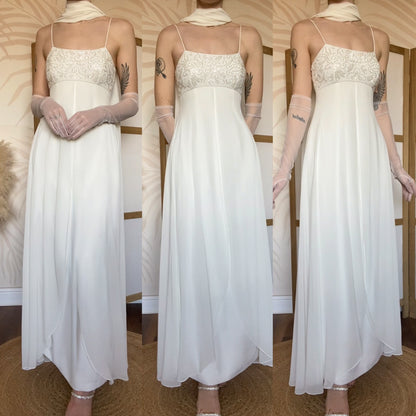 White empire waist beaded wedding dress uk 10