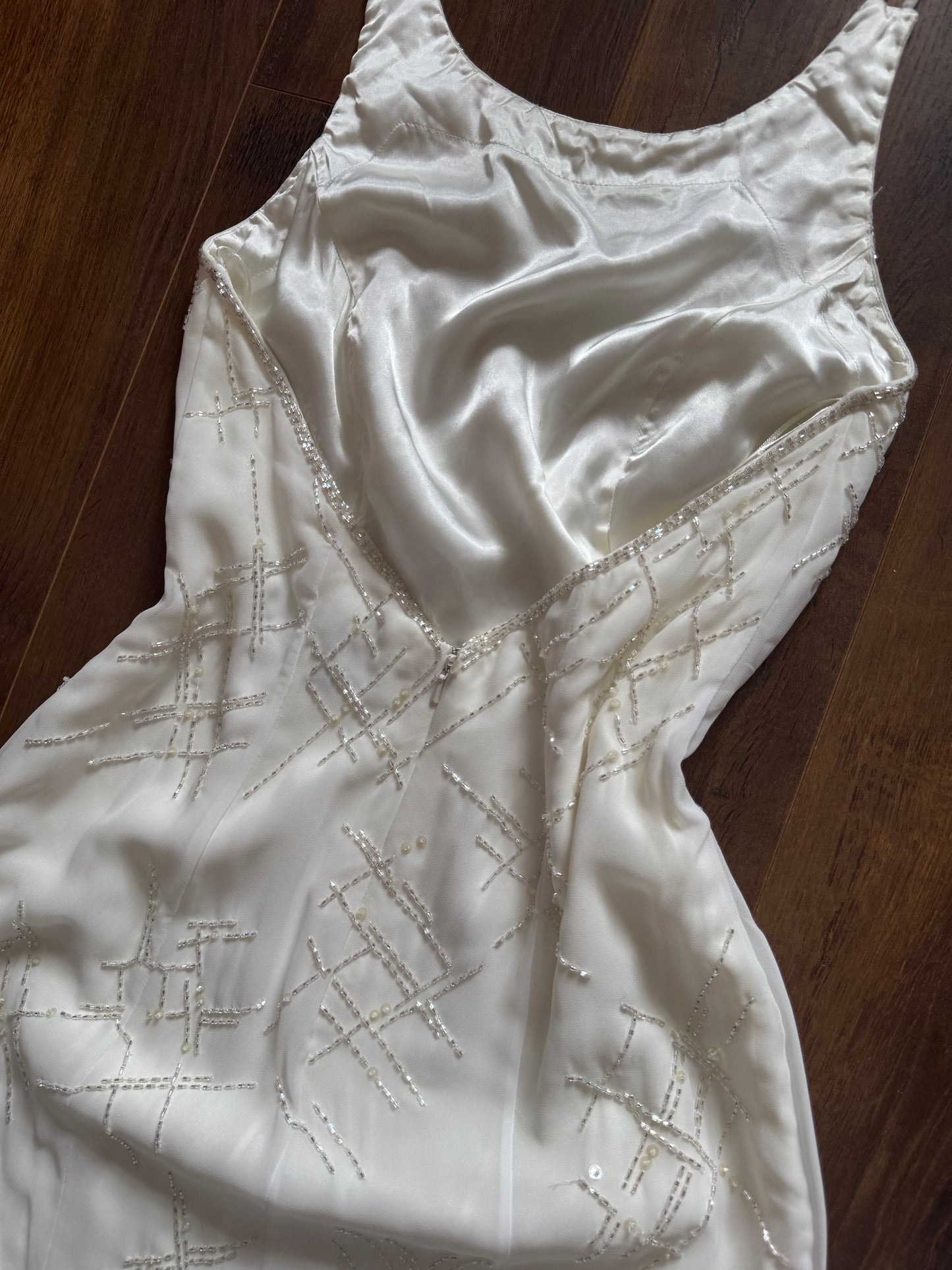 Ivory halter-neck beaded wedding dress uk 12