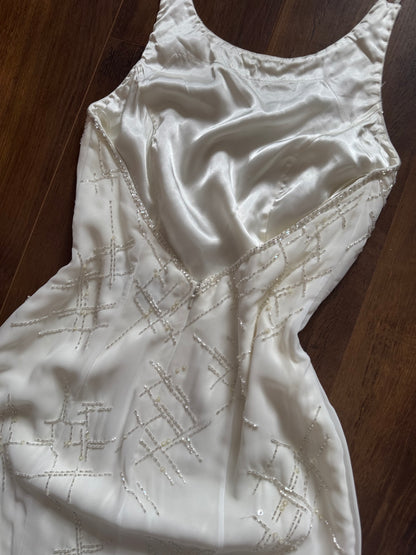 Ivory halter-neck beaded wedding dress uk 12