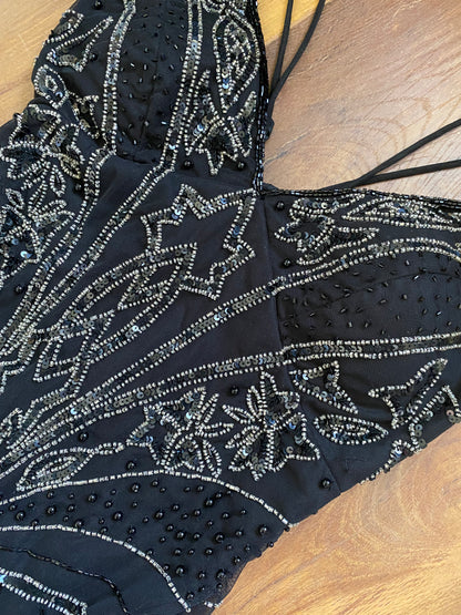 Black beaded Kaleidoscope evening gown UK 10