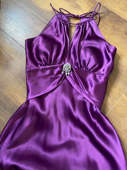 Purple satin Niki Livas prom dress uk 8