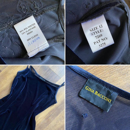 Gina Bacconi navy velvet stretch evening dress UK 12-14