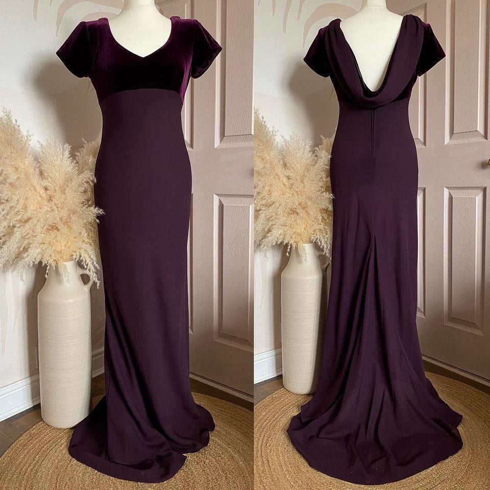 Niki Livas Petite purple short sleeve evening dress uk 10