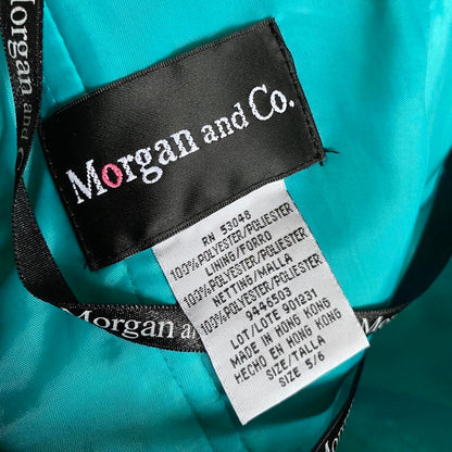 Morgan & Co teal glitter strapless evening dress UK 8-10