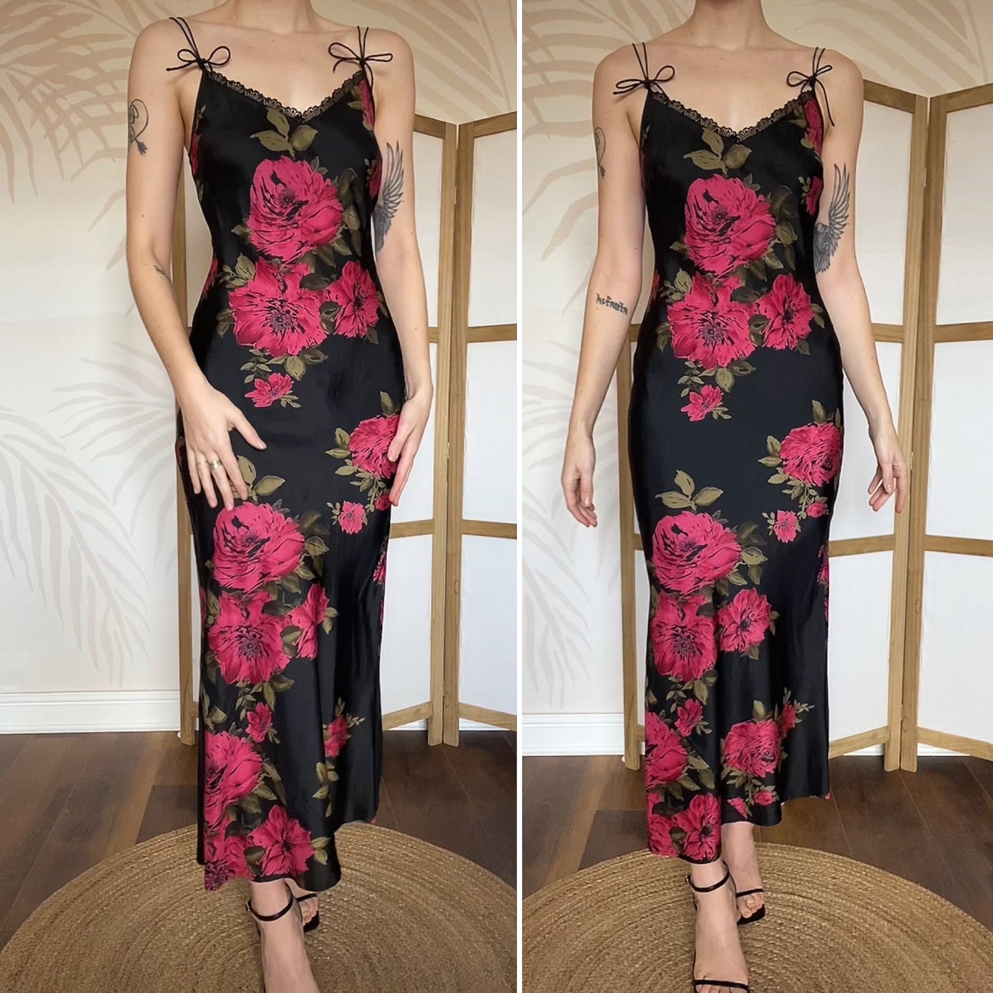 Black Monsoon floral slip dress with matching top UK 8