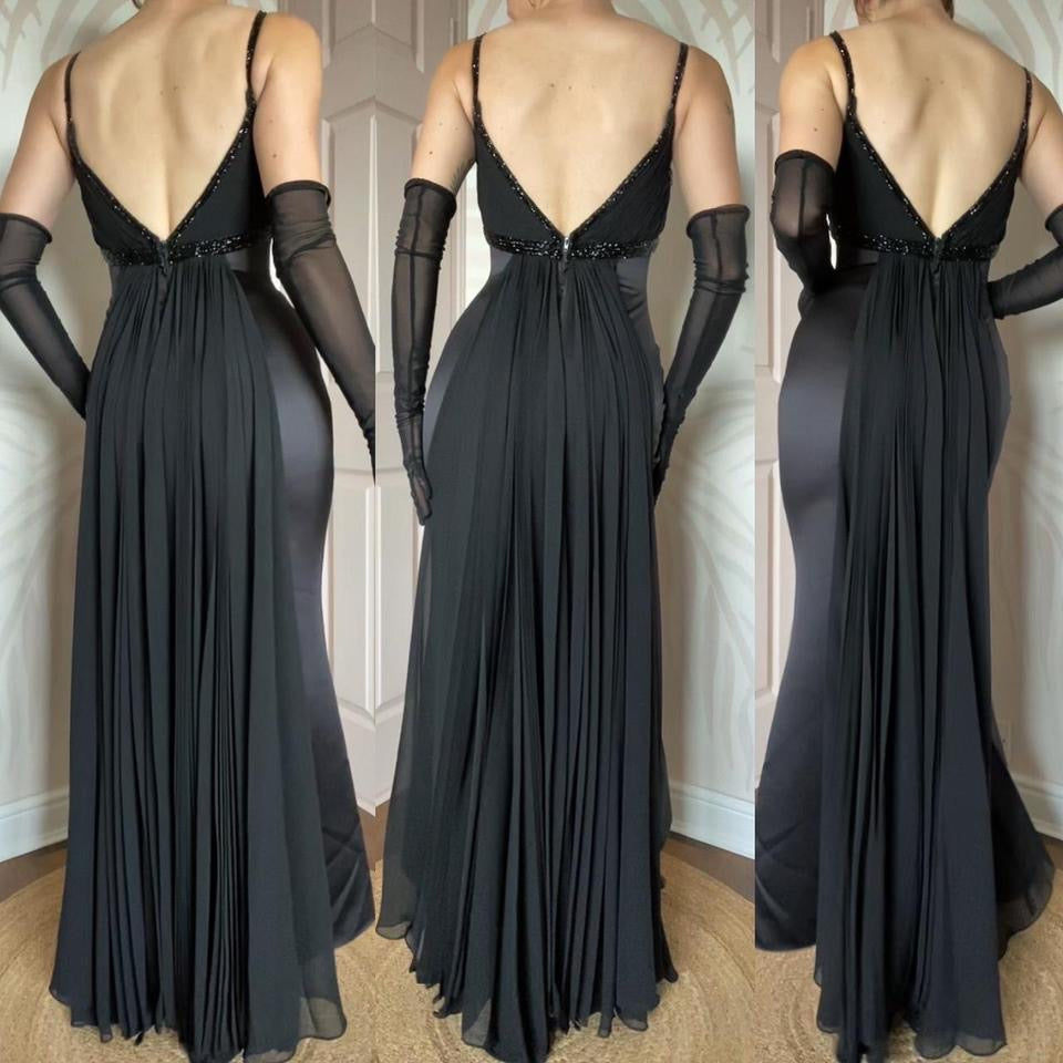 Niki Livas vintage black fitted evening dress UK 8