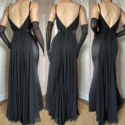 Niki Livas vintage black fitted evening dress UK 8