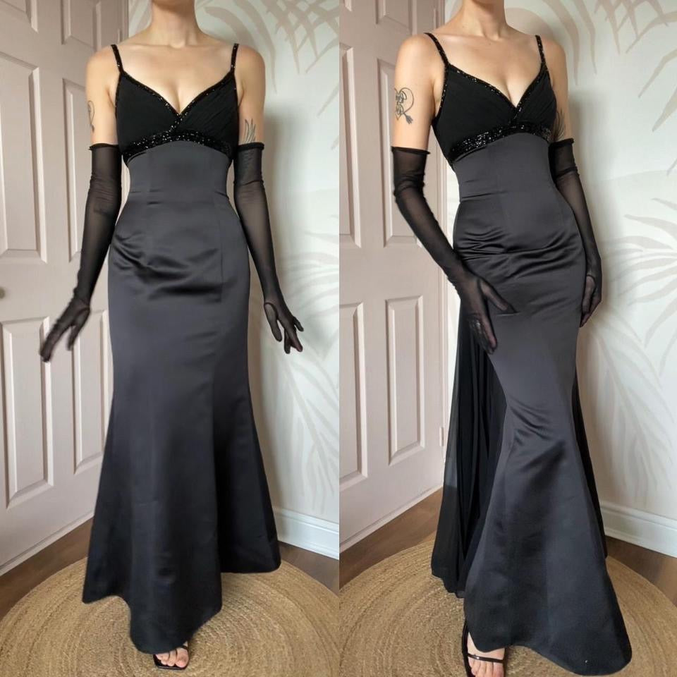 Niki Livas vintage black fitted evening dress UK 8