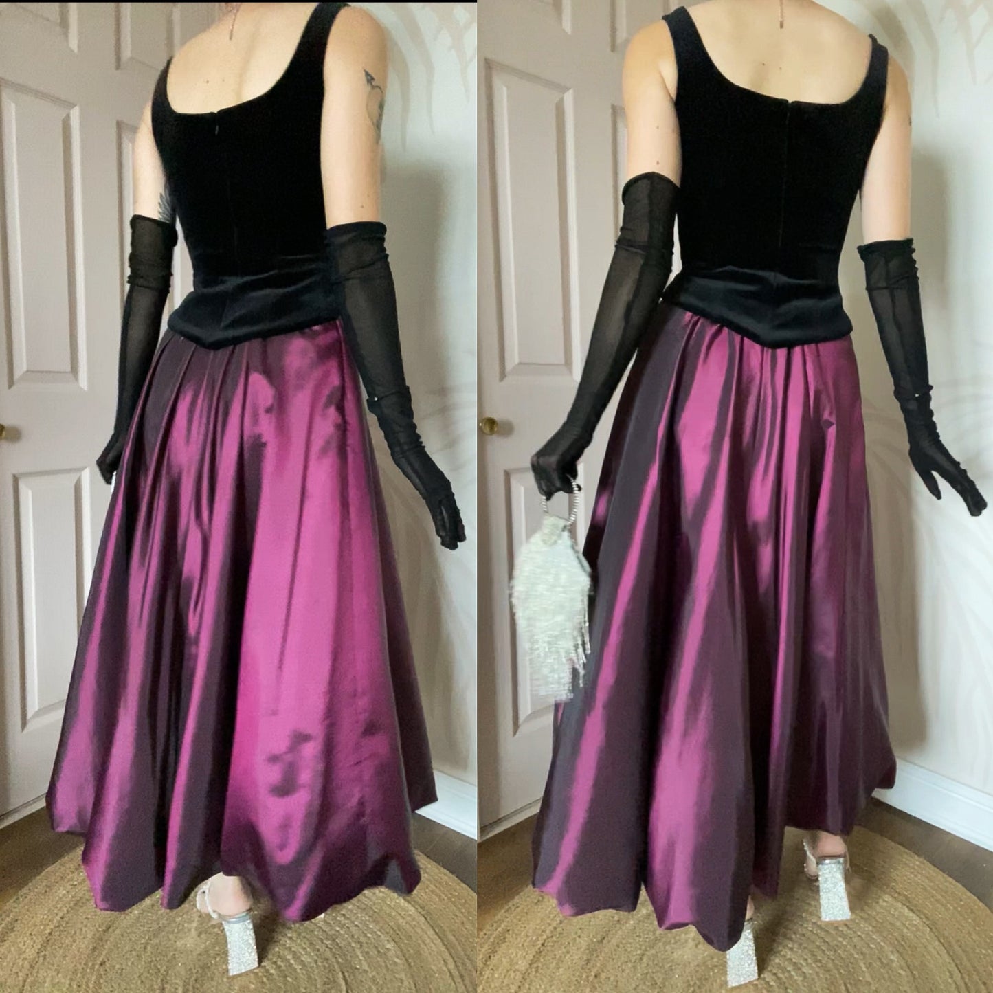 Frank Usher purple iridescent 2 piece top & skirt UK 8-10