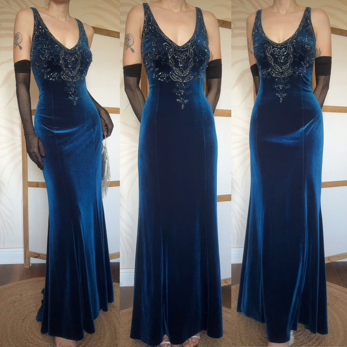 Niki Livas electric blue velvet evening dress uk 14