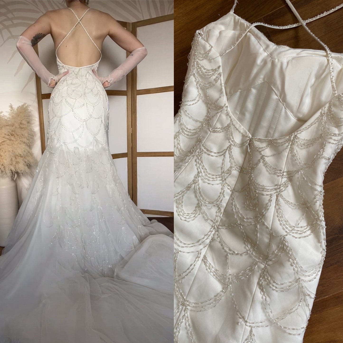 Veromia Couture ivory fishtail beaded wedding dress uk 12