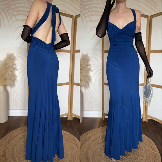 Niki Livas blue stretch evening dress uk 14