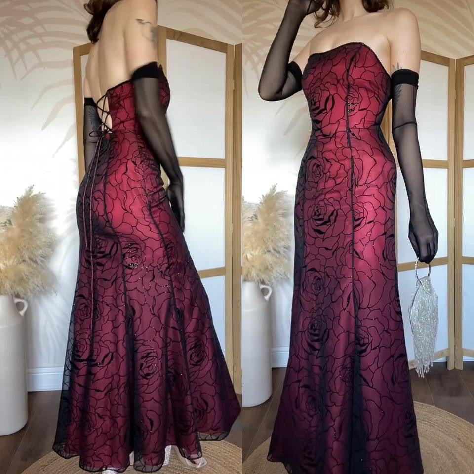 Morgan & Co strapless red fishtail gown uk 8