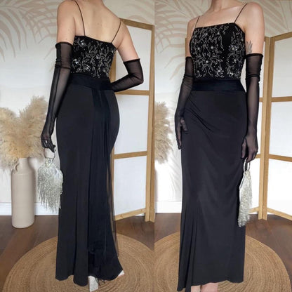 Flori 90s black stretch beaded evening dress uk 6