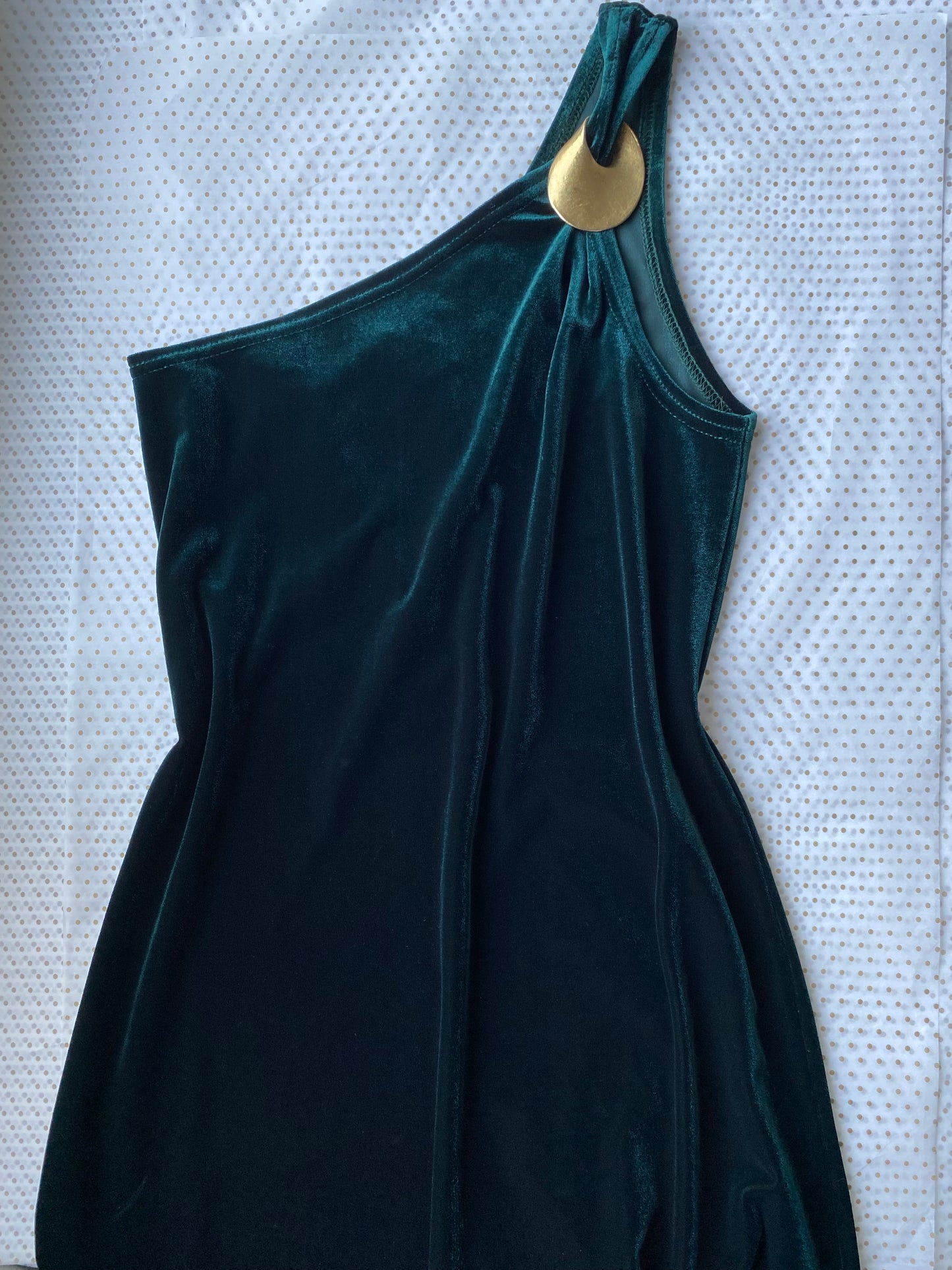 Gina Bacconi green velvet one shoulder evening dress UK 10