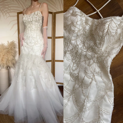 Veromia Couture ivory fishtail beaded wedding dress uk 12