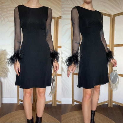 Black Bernshaw feather mini dress uk 8-10