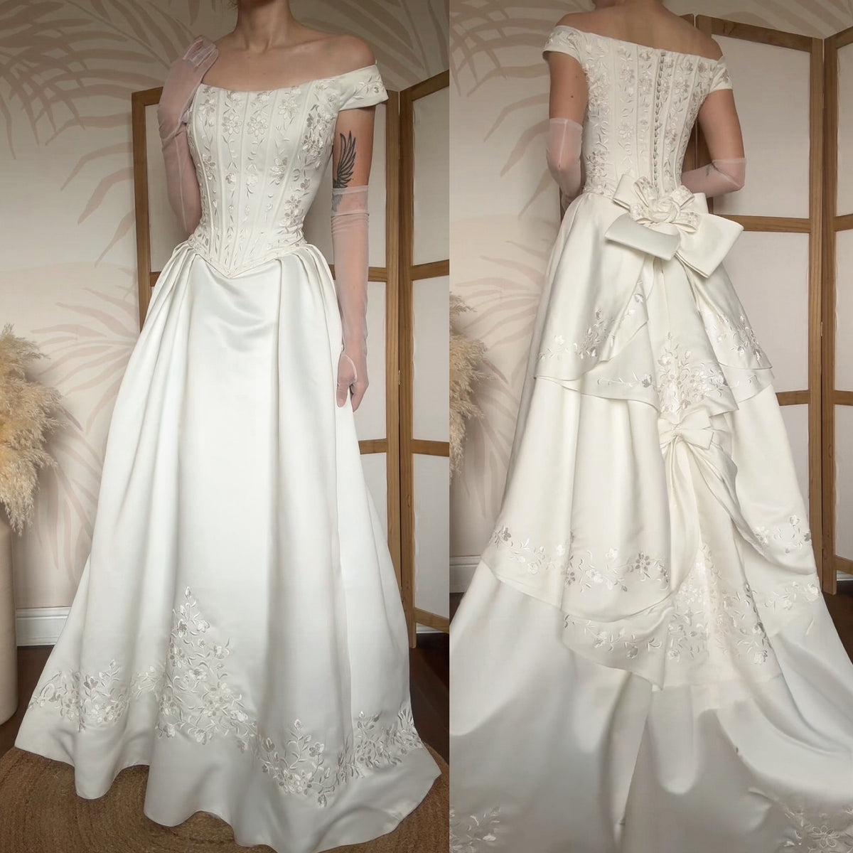 Ivory off shoulder fit & flare wedding dress uk 12