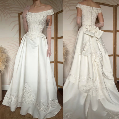 Ivory off shoulder fit & flare wedding dress uk 12