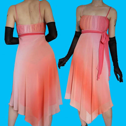 Peach chiffon midi evening dress UK 14