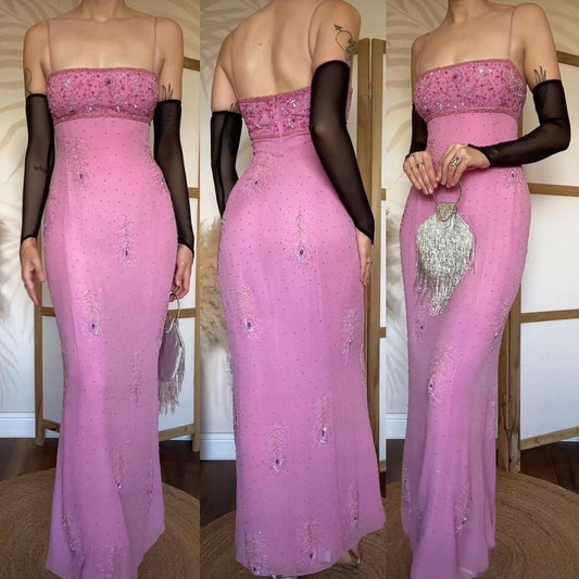 Baby pink 100% silk beaded evening dress uk 12-14