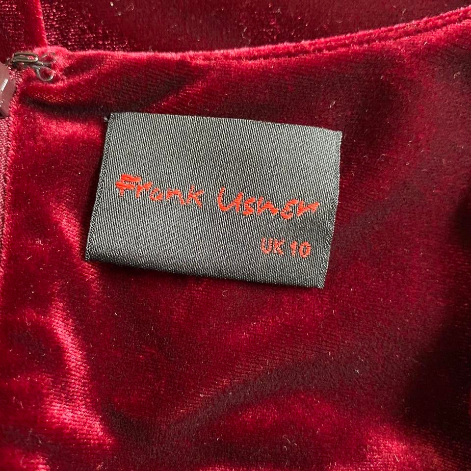 Frank Usher Vintage Red Velvet Beaded Bodycon Dress UK 12