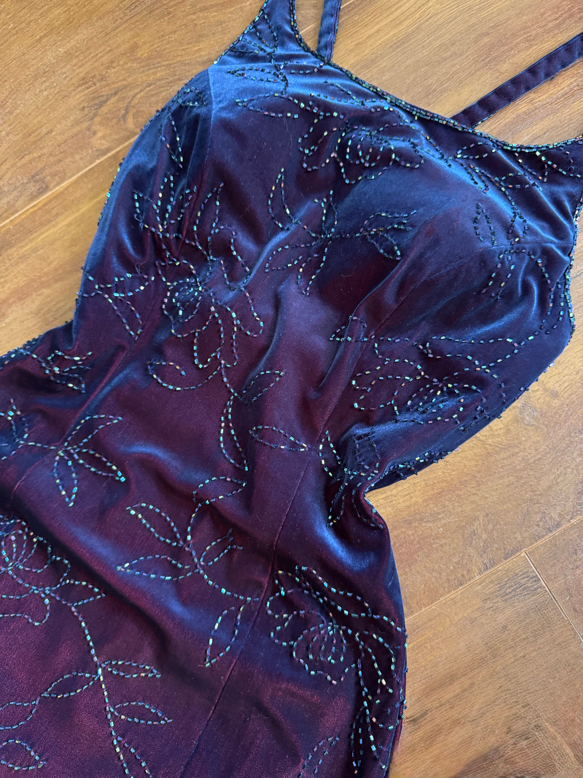 Iridescent beaded velvet evening dress uk 8