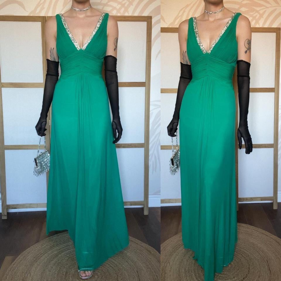 Green stretch beaded evening dress UK 10-12