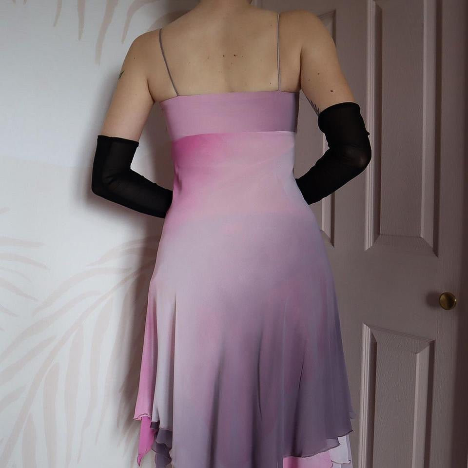 Pink ombre chiffon midi evening dress UK 8