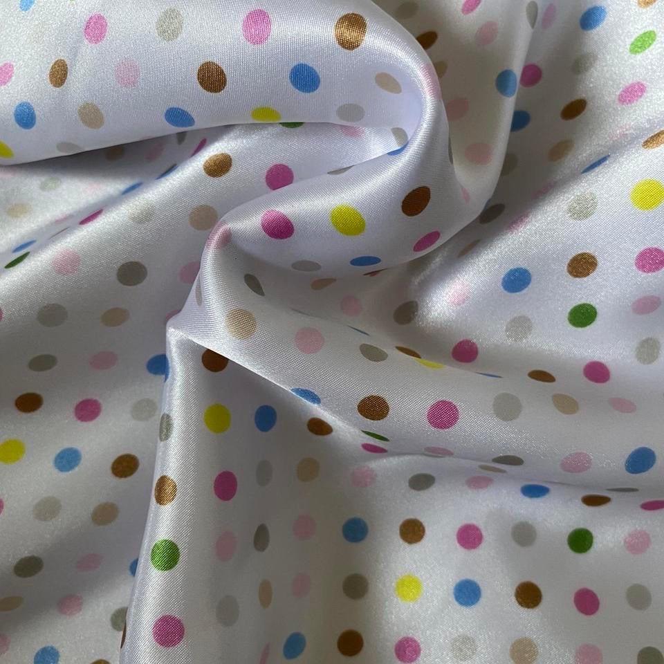 White polka dot silky evening dress UK 10