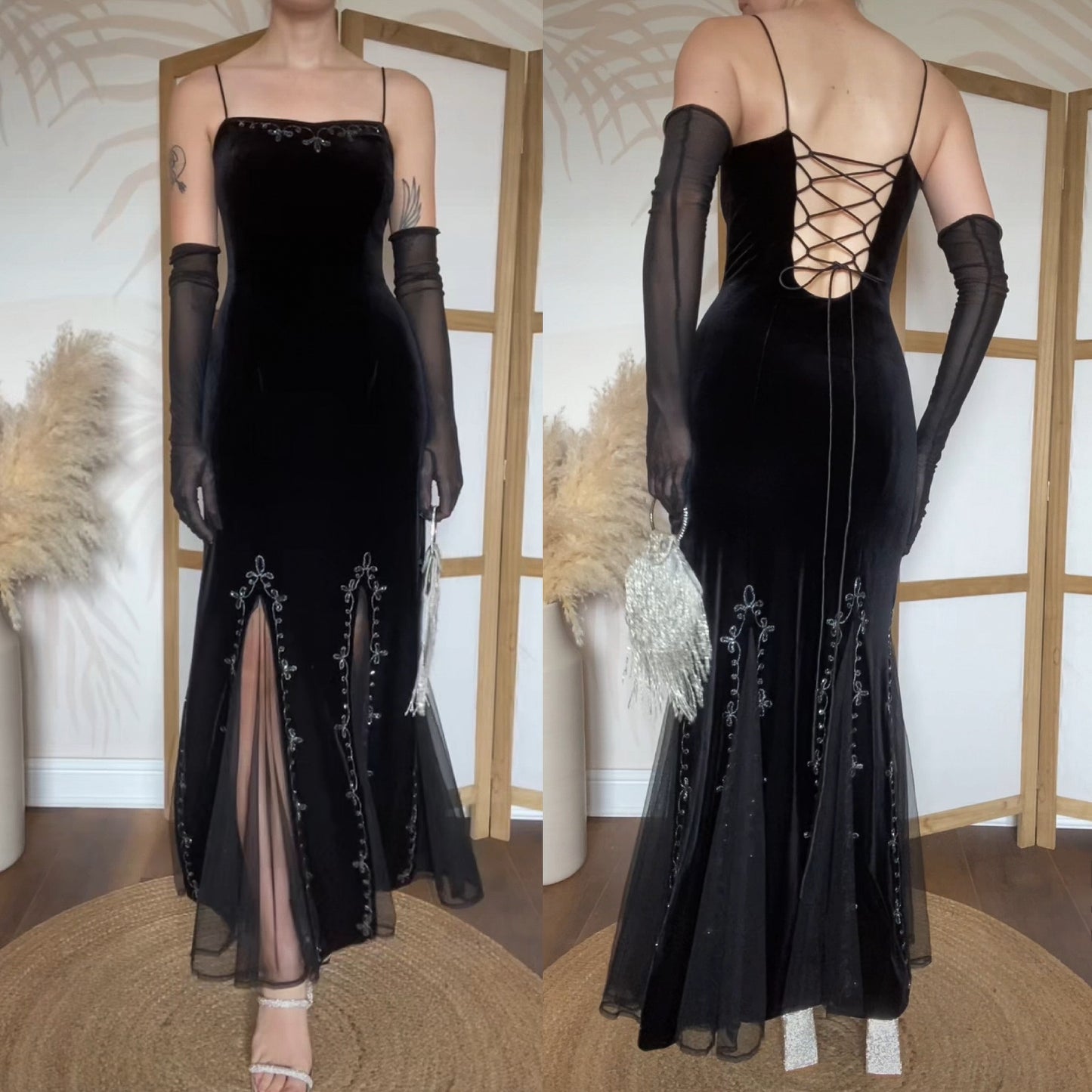 Dave & Johnny black velvet stretch evening dress uk 12