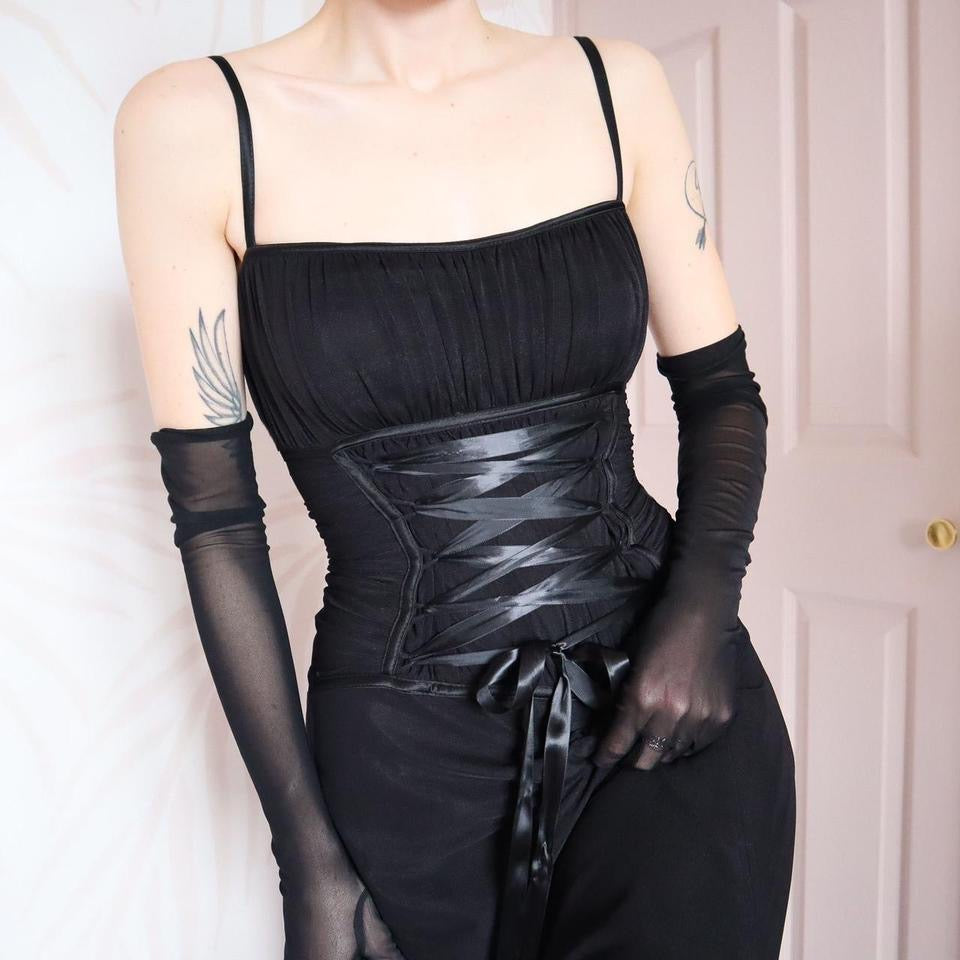 Black Tadashi lace up evening gown UK 10