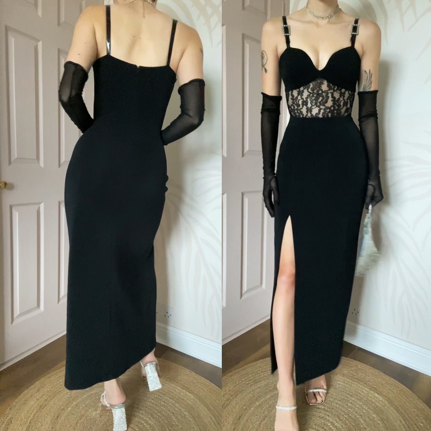 Bernshaw black lace evening dress UK 12