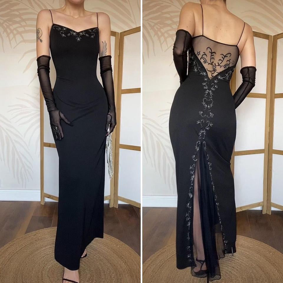 Dave & Johnny 90s black stretch evening dress uk 14
