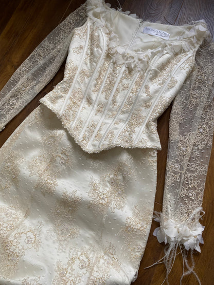 Ian Stuart champagne lace wedding dress uk 12