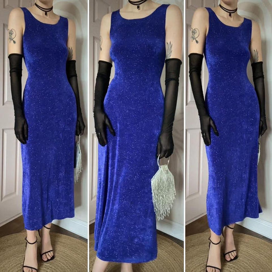 Bay Trading blue glittery stretch evening dress UK 10