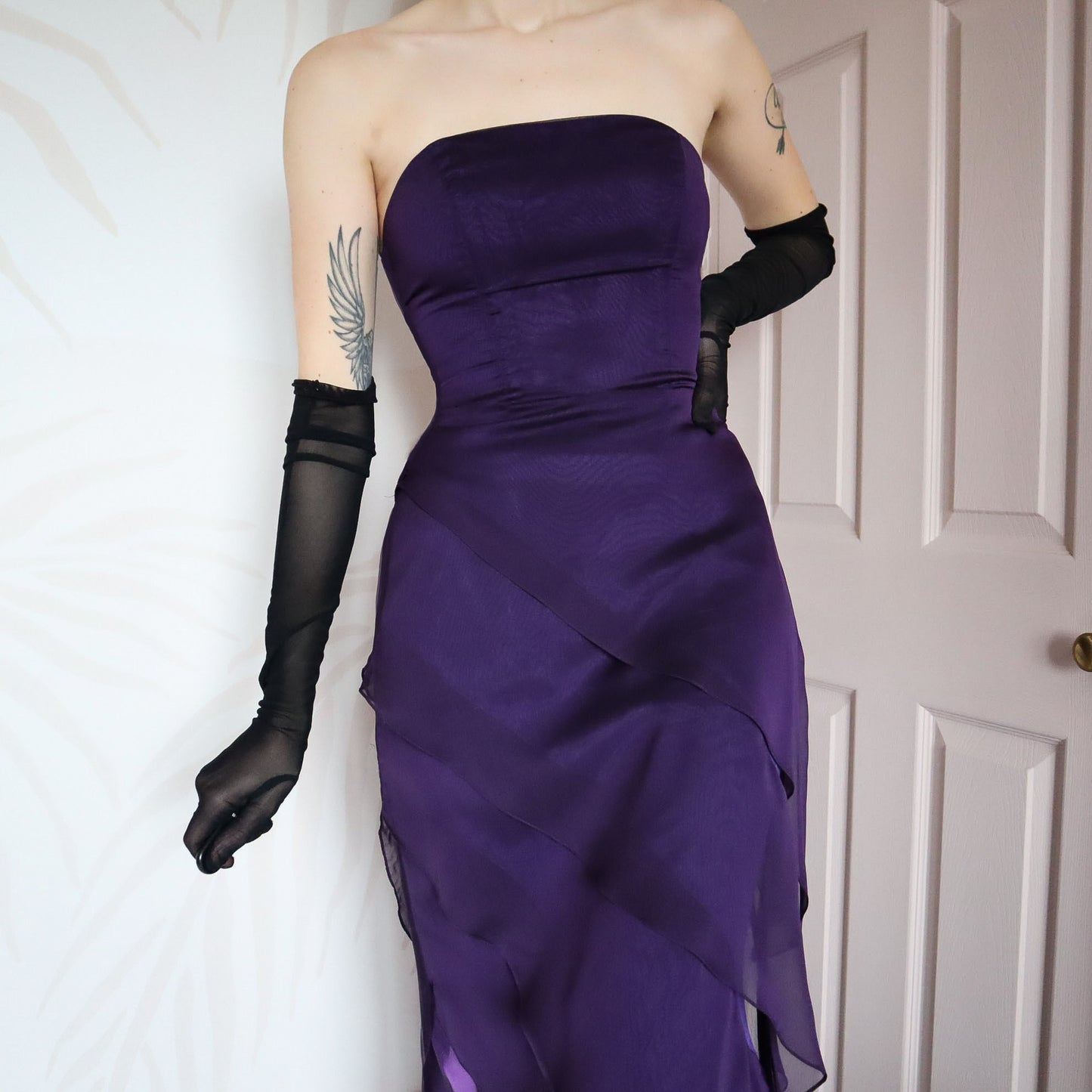 Purple strapless layered gown UK 10