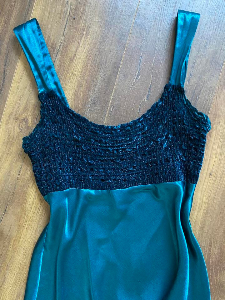 Teal Charlotte Halton 90s satin slip dress UK 12