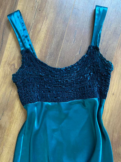 Teal Charlotte Halton 90s satin slip dress UK 12