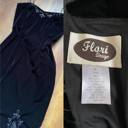 Black velvet 90s lace back evening dress uk 8-10