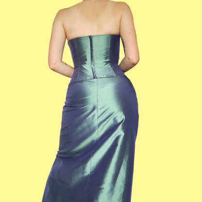 Green iridescent 100% silk 2 piece UK 8