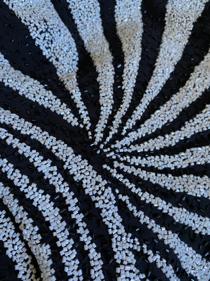 Black & white Kaleidoscope beaded evening gown UK 12