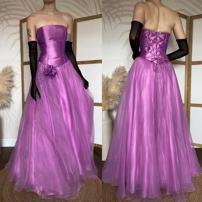 Goya purple strapless a-line prom dress uk 10