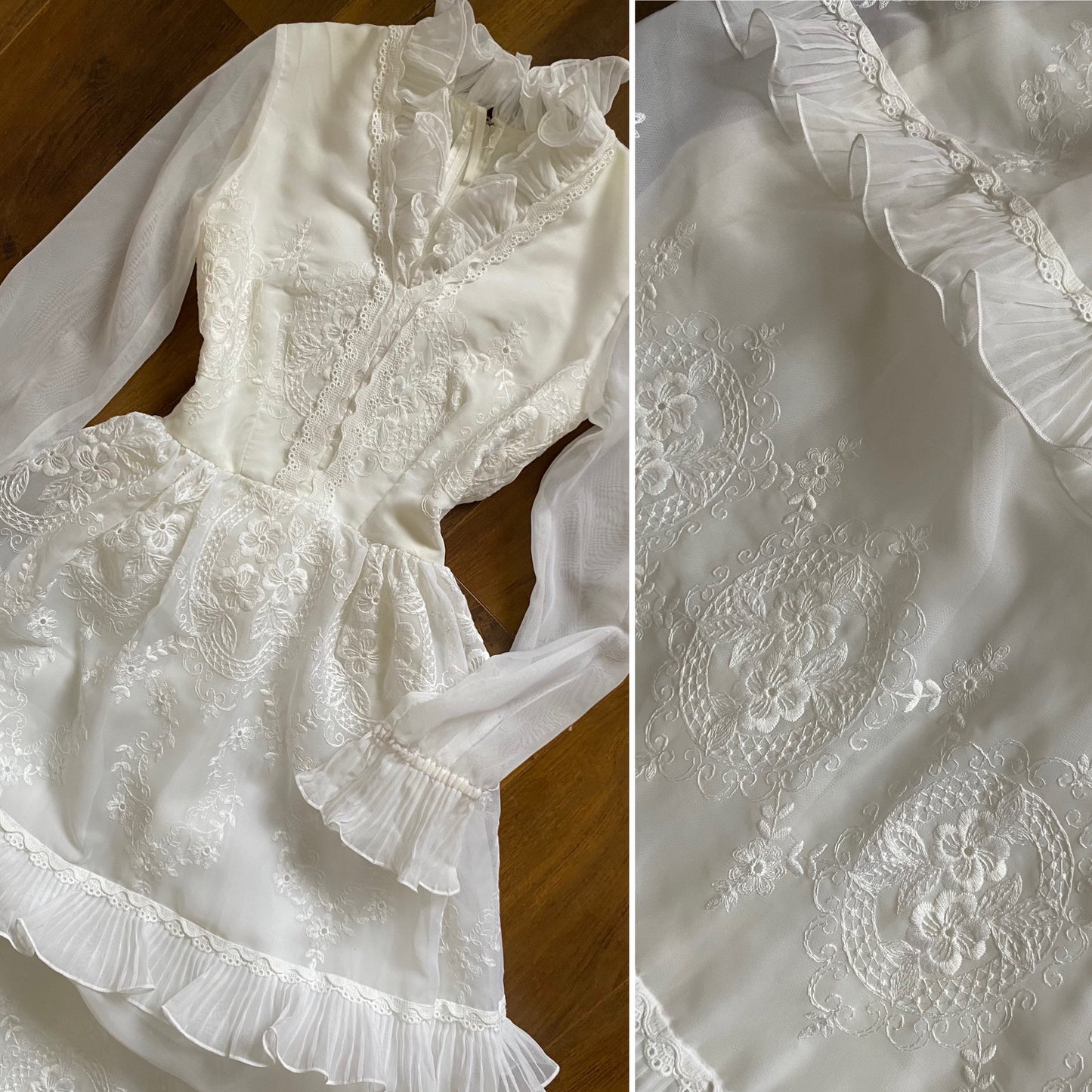 Beautiful white embroidered long sleeve wedding dress uk 6-8